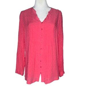 Soft Surroundings Textured Rayon Pink Pleated Tunic Long Sleeve Top Medium